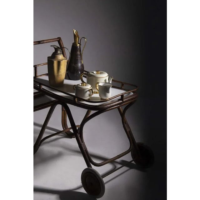 Vintage Italian in Bamboo and Formica Bar Cart, 1950s For Sale - Image 4 of 12