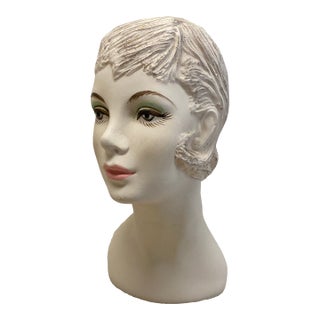 Vintage 1970s Hat Wig Stand Head Store DIsplay Long Neck Ceramic Mannequin For Sale