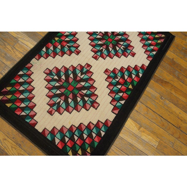 1930s Multicolor Diamond Antique American Hooked Rug Hand Knotted 2'4"x 3'8" Wool Carpet For Sale In New York - Image 6 of 6