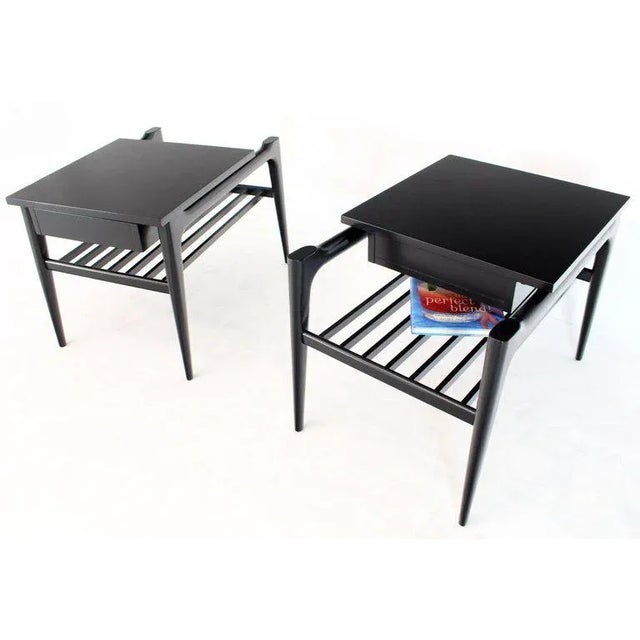 1960s 1960s Mid-Century Modern Black Ebonised One Drawer End Tables - a Pair For Sale - Image 5 of 13