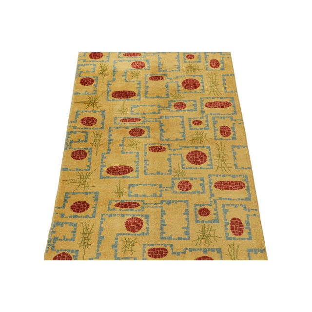 Art Deco 1960s Vintage Zeki Müren Rug in Ochre With Red & Blue Geometric Pattern by Rug & Kilim For Sale - Image 3 of 8