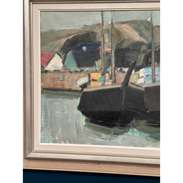 Carl Berndtsson, Fishing Boats in the Harbour, 1950s, Oil on Canvas, Framed For Sale - Image 10 of 11