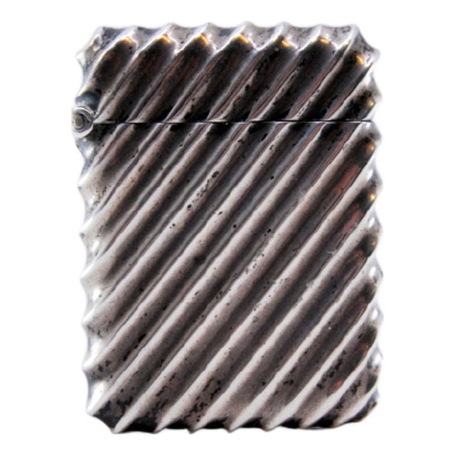 Silver Matchbox with Diagonal Fluted Reliefs For Sale