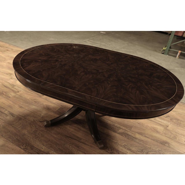 American Round to Oval Dining Table in Dark Walnut Finish, With Self-Storing Leaf. An Ap Exclusive by AntiquePurveyor For Sale - Image 3 of 15