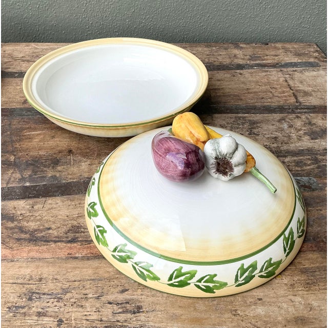 Vintage Italian Glazed Ceramic Vegetable Lidded Bowl For Sale - Image 4 of 12