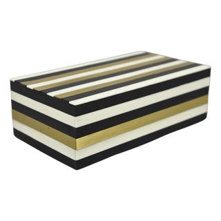 Modern Black White & Gold Bone & Brass Inlay Jewelry Trinket Box by Current Home For Sale