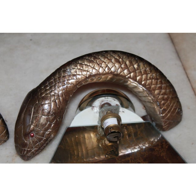 C1960's British Designer Mid Century Modern Bronze "Python" Mirror Back Wall Sconces by Wilson Laidlaw a - Pair For Sale - Image 10 of 13