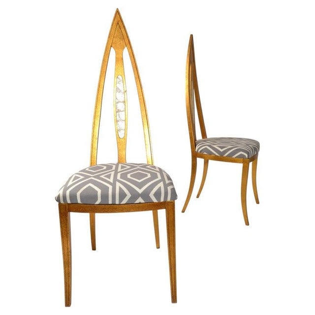 Art Deco 1930 Art Deco John Turano & Sons Giltwood Mother Pearl Side Accent Chairs, Pair For Sale - Image 3 of 16