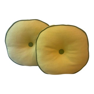 Pair of Round Yellow and Green Pillows For Sale