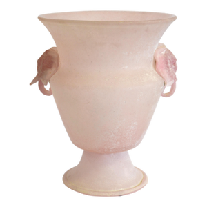 1960s Large Scavo Corroso Sculpture Light Pink Vase Ice Bucket With Elephant Handles