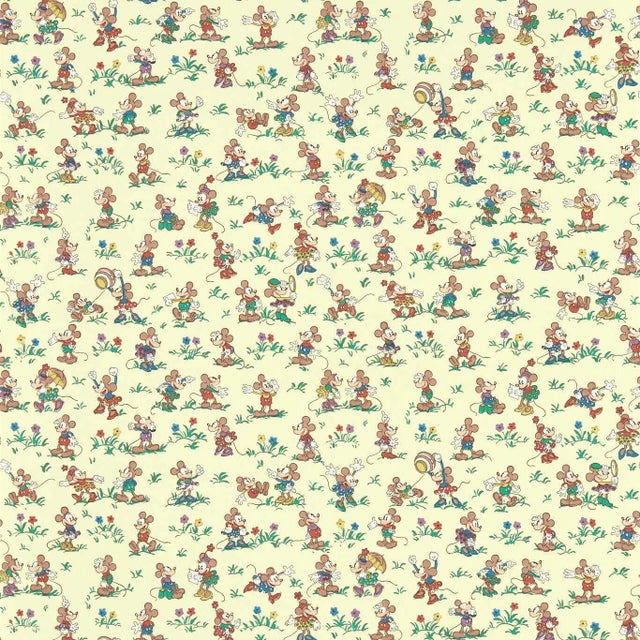 Sanderson Mickey & Minnie Wallpaper in Rhubarb & Custard For Sale