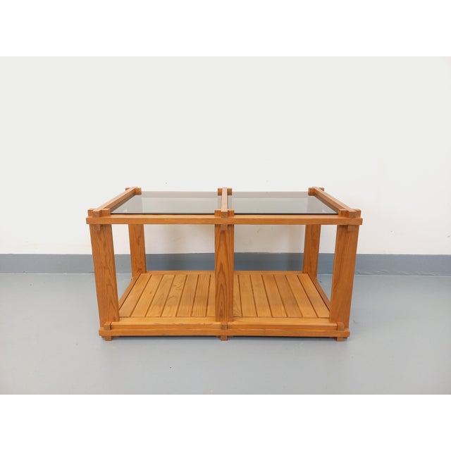 Vintage Rectangular Coffee Table in Pine and Smoked Glass, 1970s For Sale - Image 4 of 13