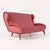 1960s Italian-made sofa. Healthy padding and solid walnut legs. New dark pink fabric upholstery.