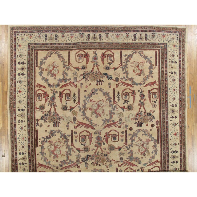 Antique Persian Sultanabad Carpet Handmade Oriental Rug, Ivory, Gold, Green Blue For Sale - Image 13 of 18