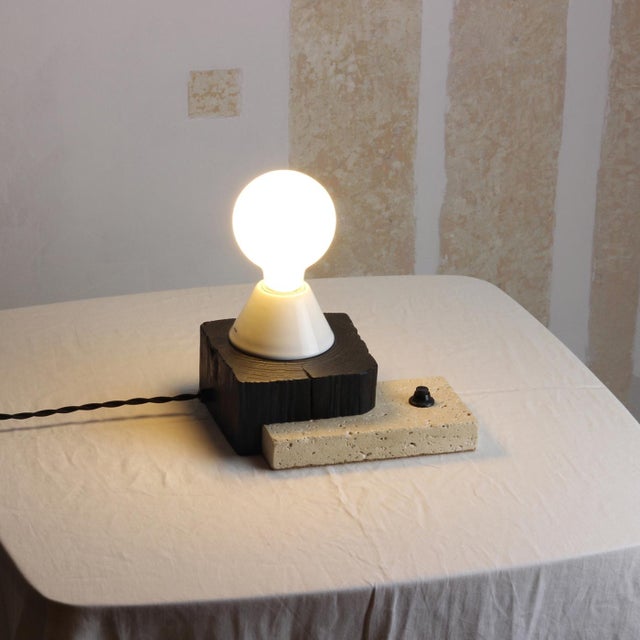 Block Lamp - Sculptural Barn Beam and Limestone Table Lamp by Gabor Gobi For Sale - Image 4 of 8