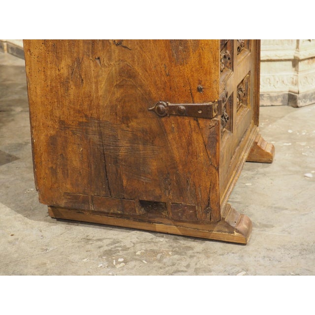 Unusual Circa 1650 Solid Walnut Carved Single Door Cabinet From Spain For Sale - Image 17 of 18