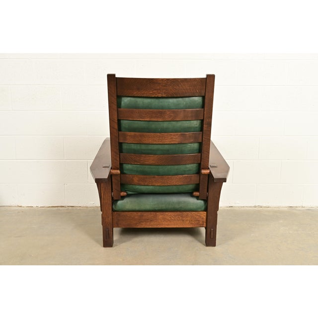 Stickley Mission Oak Arts & Crafts Reclining Morris Lounge Chair With Ottoman For Sale - Image 15 of 18