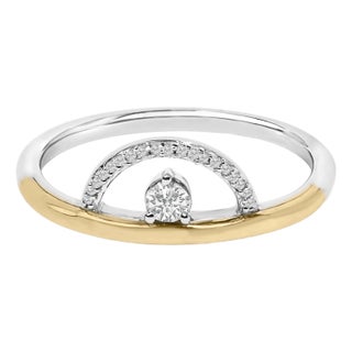 14K Yellow Gold Plated Sterling Silver 1/10 Cttw Diamond Arc Ring - Size 7 For Sale