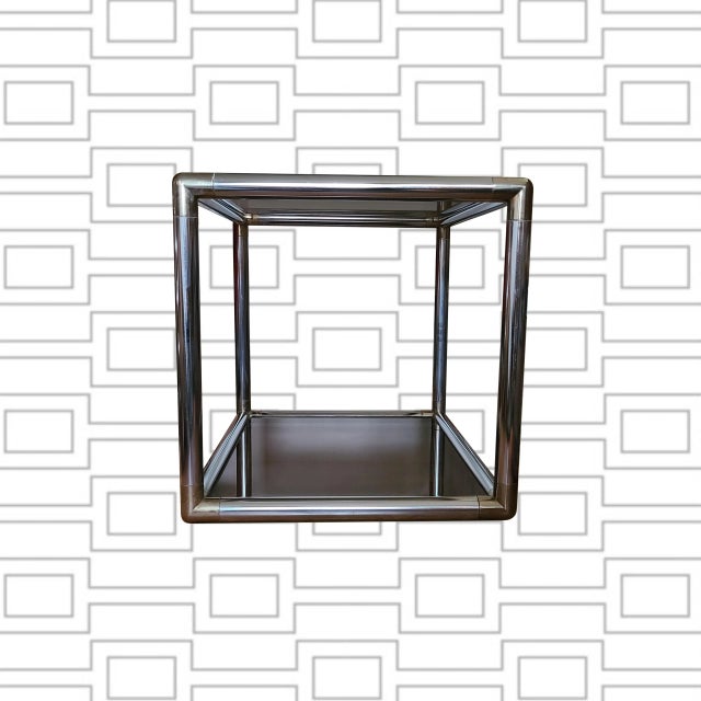 1970s Chrome Tubular Cube Cocktail Table W/Smoke Glass Pane Shelves in the Style of Milo Baughman For Sale - Image 10 of 12