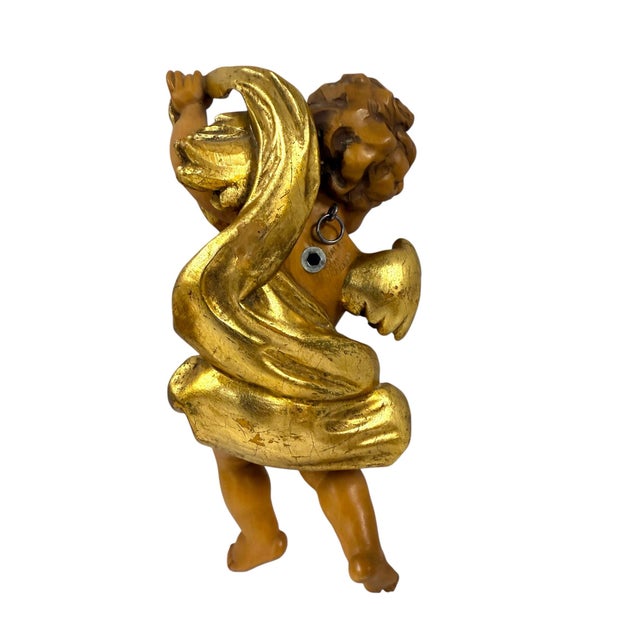 Matching Pair Vintage Osvaldo Moroder Val Gardena Wood Carved Cherubs Angels Putti 11" For Sale In Dallas - Image 6 of 10
