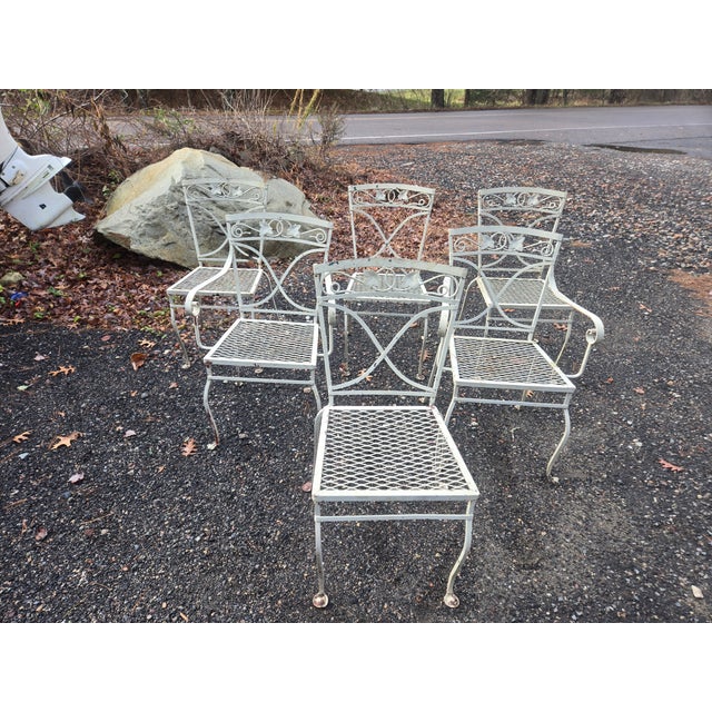 Early 20th Century Vintage Salterini Mt. Vernon Wrought Iron Dining Chairs, 6 Pieces, Attributed For Sale - Image 5 of 13