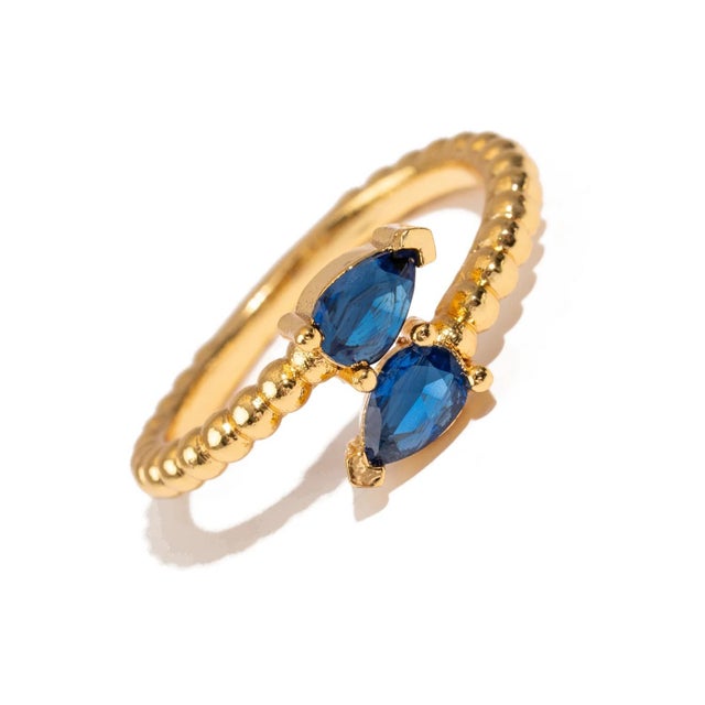 Modern Sapphire Teardrop Glow Gold Adjustable Ring, Size 8 For Sale - Image 3 of 9