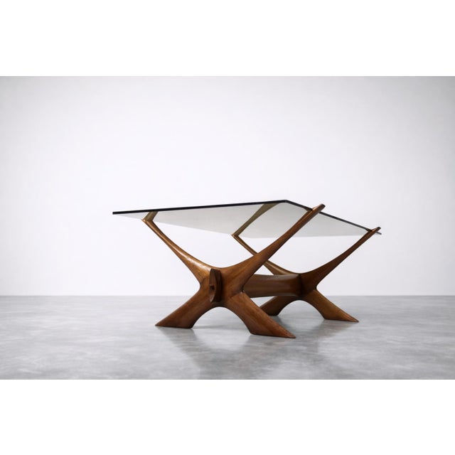 Mid-Century Scandinavian Modern Glass and Walnut Condor Coffee Table by Fredrik Schriever-Abeln for Örebro Glass, 1960s For Sale - Image 4 of 17