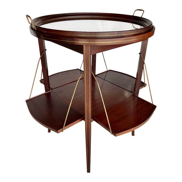 Early 20th Century French Walnut and Brass Inlay Tea Table For Sale