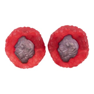 Oversized Frosted Purple and Red Rock Lucite Pair of Clip Earrings For Sale