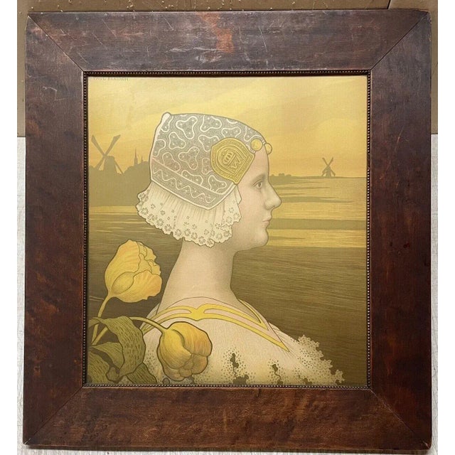 Original 1901 paul berthon (1872-1909) 'queen wilhemina' chromolithograph in original oak frame this is just a great...