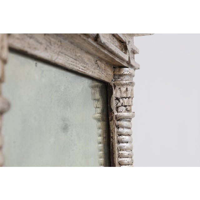19th Century Neoclassical Silver Leaf Pier Mirror with Ringed Columns and Cornice, Italy, 1850s For Sale - Image 5 of 12
