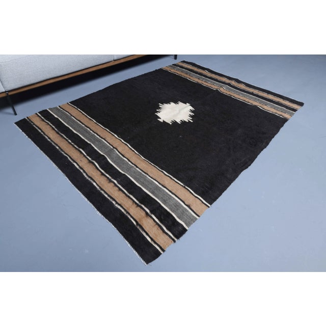 Traditional Vintage Turkish Hand-Knotted Wool Cotton Brown Kilim Area Rug For Sale - Image 3 of 11