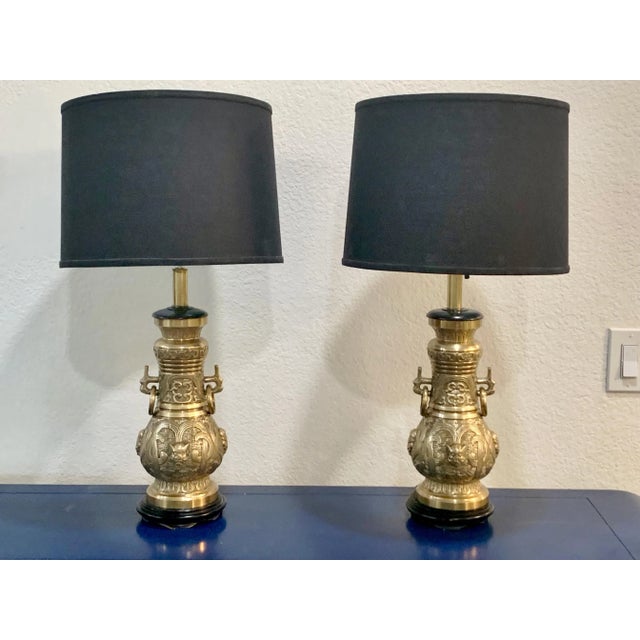 Pepe Mendoza Style Chinoiserie Bronze Table Lamps — Pair For Sale - Image 10 of 10