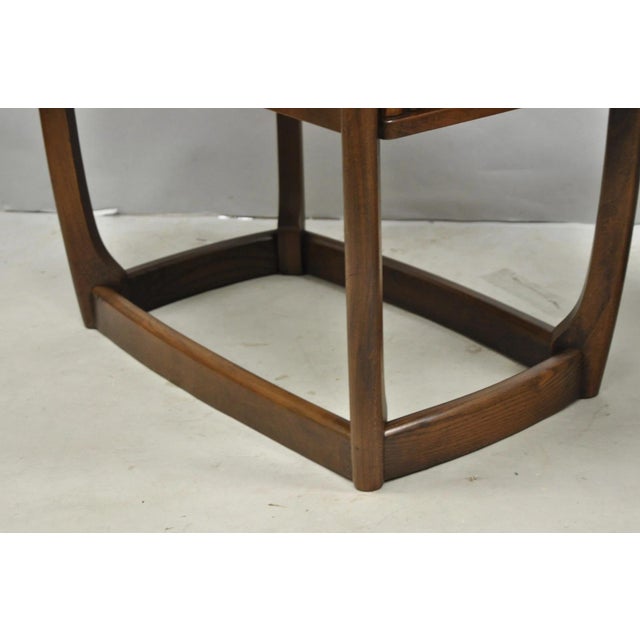Vintage Mid Century Modern Sculpted Walnut & Laminate Coffee End Table Set 3 Pc For Sale - Image 16 of 18