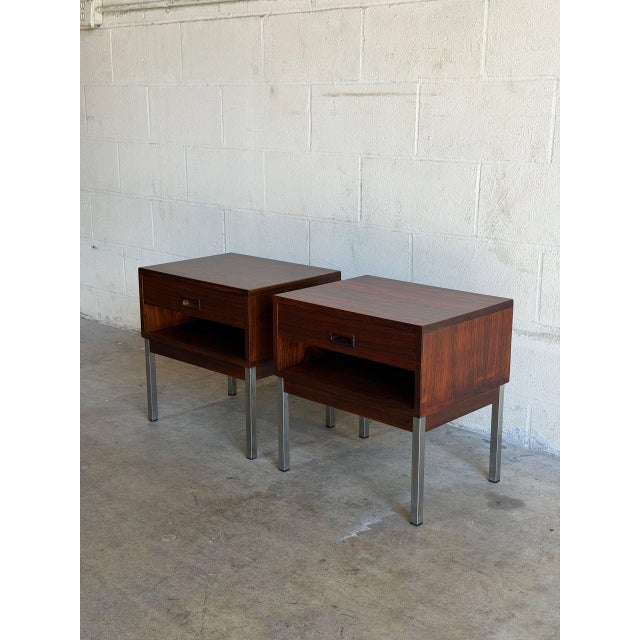 In Style of Nipu Mobelfabrik Rosewood 1-Drawer Nightstands Set of 2 Danish Mid-Century Modern 1970s For Sale - Image 10 of 11