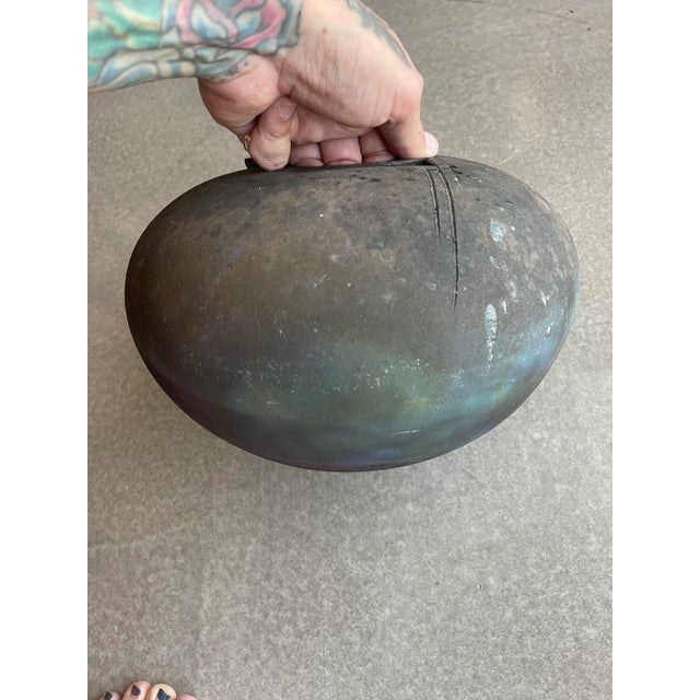 1980s Rare Karl Christiansen 1985 Signed Large Scale Raku Ceramic Geometric Pierced Art Vessel VaseVase Wilton Iowa For Sale - Image 5 of 12