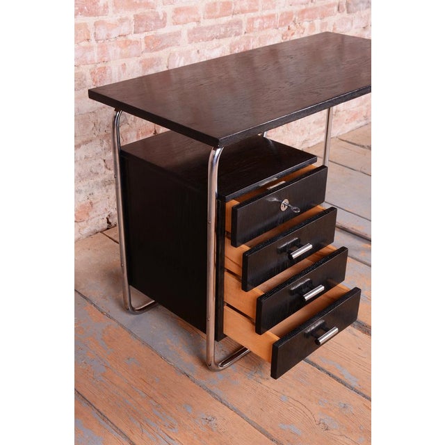 Bauhaus Writing Desk in Oak and Chrome from Robert Slezák, Czech, 1930s For Sale - Image 12 of 16