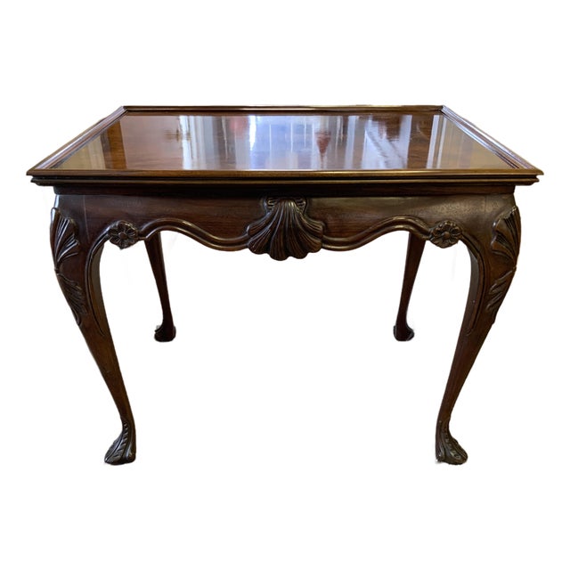Mid 1990’s Baker Stately Homes Collection Irish Georgian Carved Mahogany Tea Table For Sale