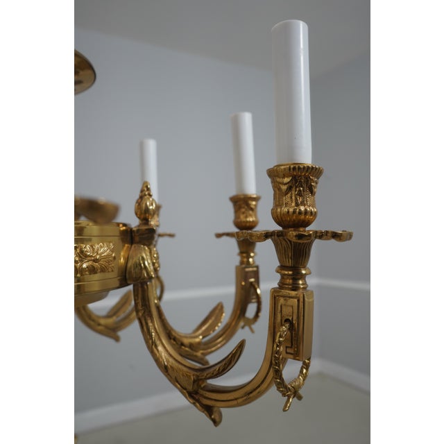 French Empire Style Solid Brass 8 Arm Chandelier For Sale In Philadelphia - Image 6 of 14