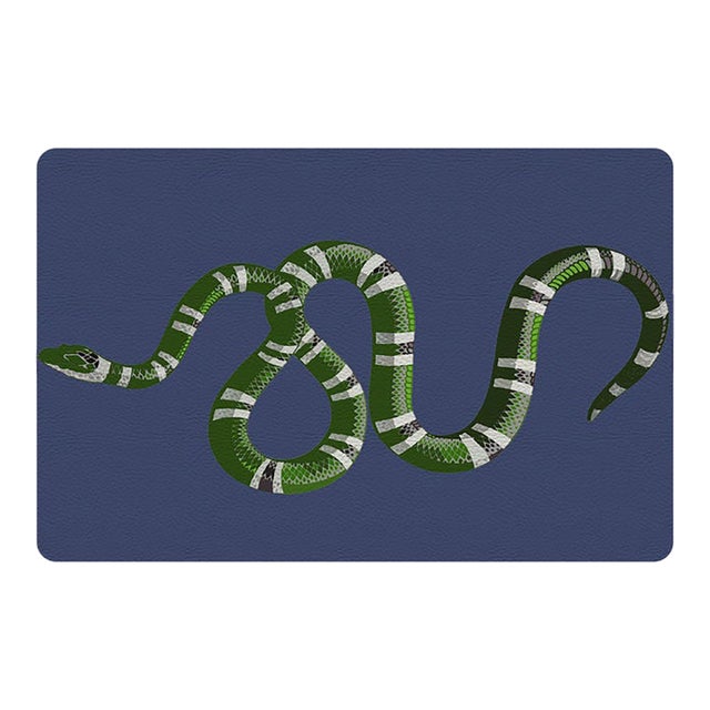 Serpent Blue Vegan Leather Rectangle Placemat, Set of 4 For Sale