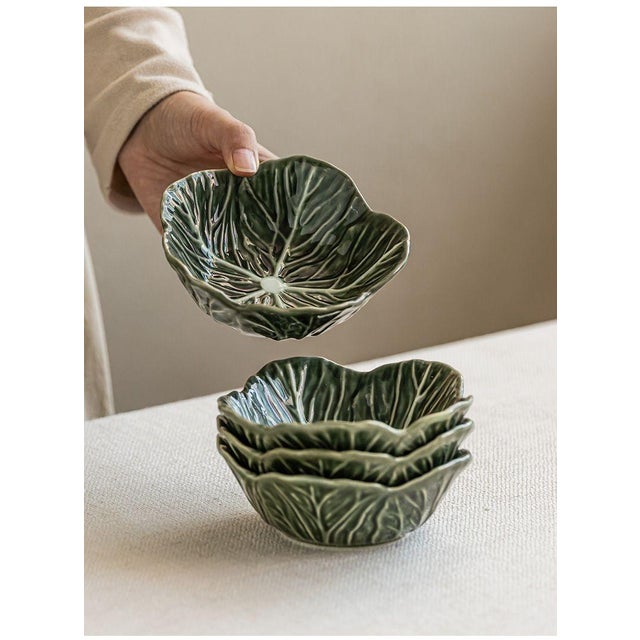 Rustic European Retro Mid-Century Cabbage Salad Bowl – Set of 4 For Sale - Image 3 of 7
