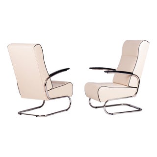 Bauhaus Armchairs FN24 in Chrome and Leather attributed to Mücke-Melder, Czech, 1930s, Set of 2 For Sale