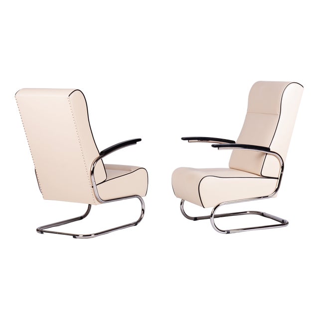 Bauhaus Armchairs FN24 in Chrome and Leather attributed to Mücke-Melder, Czech, 1930s, Set of 2 For Sale