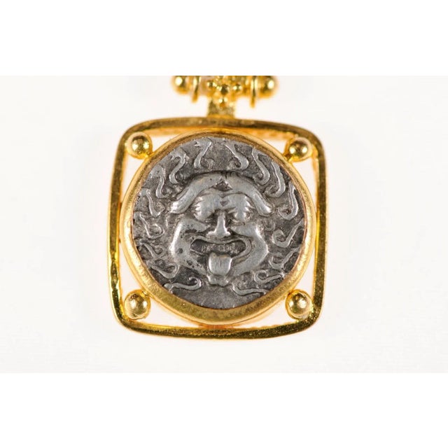 Metal Ancient Greek Drachm [Coin] Pendant W 22 Karat Gold Setting For Sale - Image 7 of 12