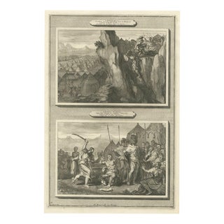 Pieter Mortier, Jonathan Attacks the Philistines and Samuel Slays Agag, 1700, Engraving For Sale
