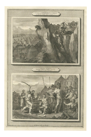 Pieter Mortier, Jonathan Attacks the Philistines and Samuel Slays Agag, 1700, Engraving