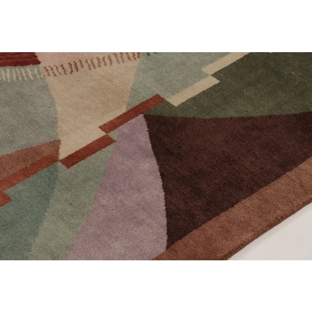 Late 20th Century Contemporary Chinese Art Deco Style Sage & Rust Wool Rug by Rug & Kilim, India For Sale - Image 5 of 10