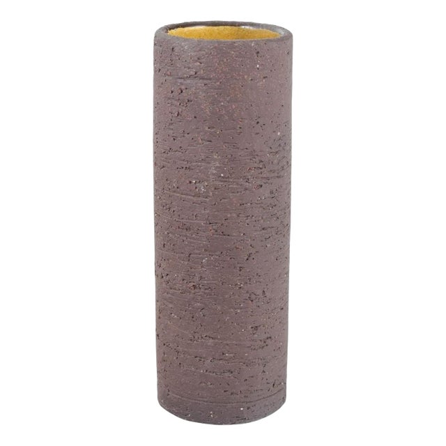 Vintage Chamotte Stoneware Vase with Brown and Yellow Glaze by Gunnar Nylund for Nymölle, 1960s For Sale