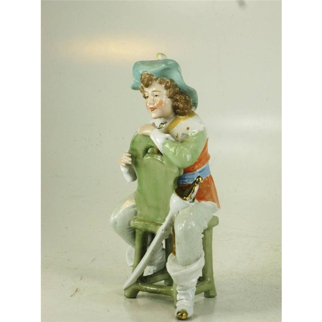 19th Century 19th Century Figurines Man Woman Lady Sitting Chair Dep Germany 11588 Renaissance Hand Painted For Sale - Image 5 of 12