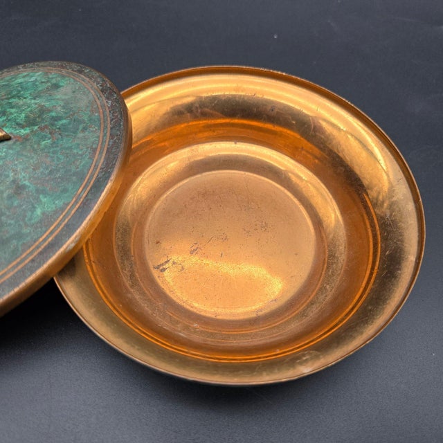 Art Deco Art Deco Signed Carl Sorensen Verdigris Bronze Lidded Bowl With Leaf Finial For Sale - Image 3 of 10